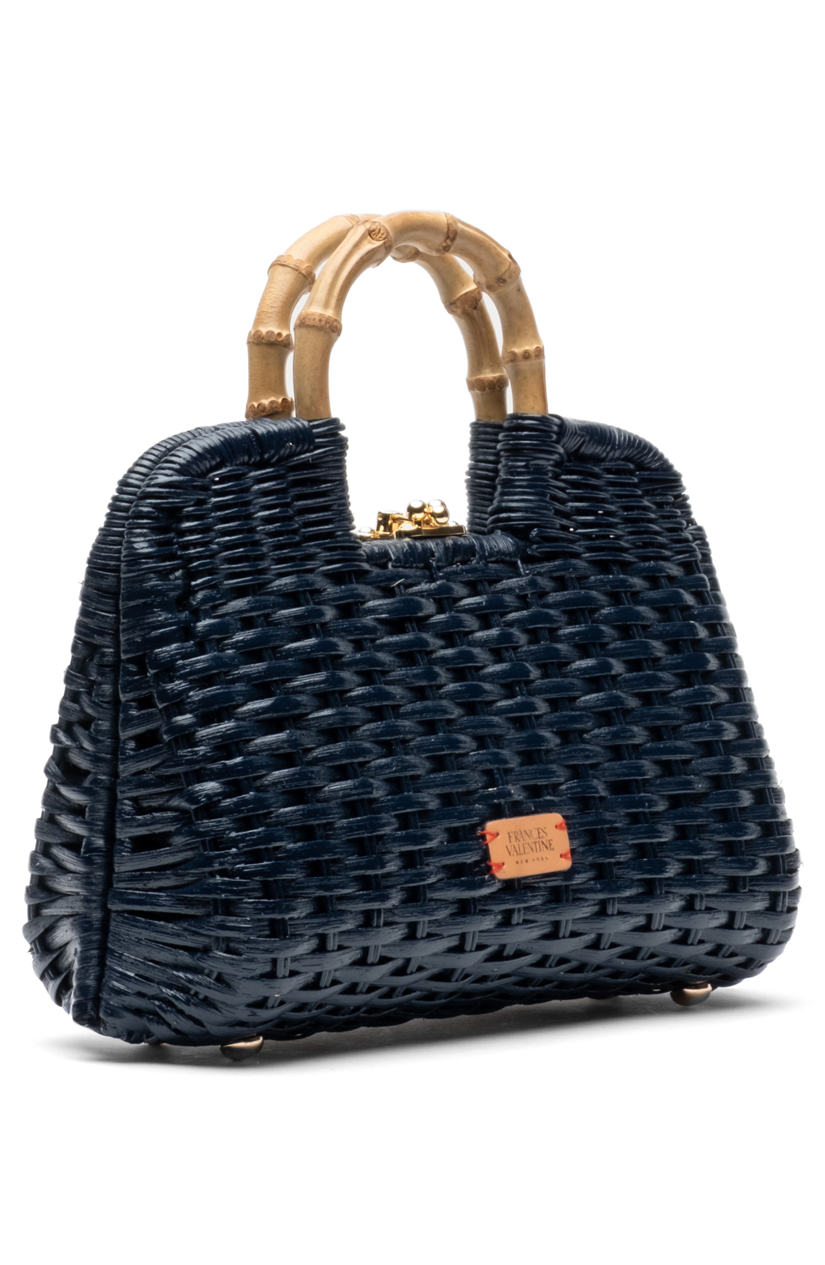 Buzzy Woven Wicker Top Handle Bag, Alternate, color, NAVY