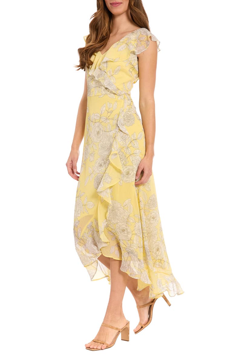 Ruffle Trim High/Low Maxi Dress, Alternate, color, POPCORN/ WHITE ALYSSUM