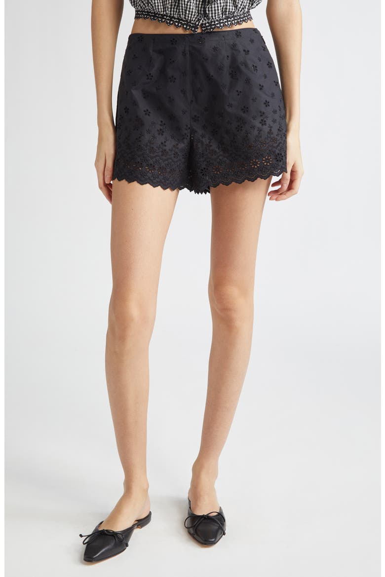 Arbre Organic Cotton Eyelet Shorts, Main, color, BLACK