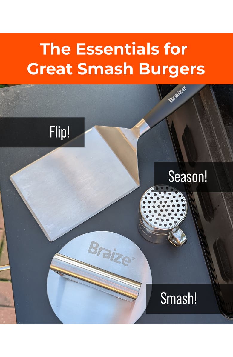Braize Smash Burger Press Kit, Alternate, color, Stainless Steel