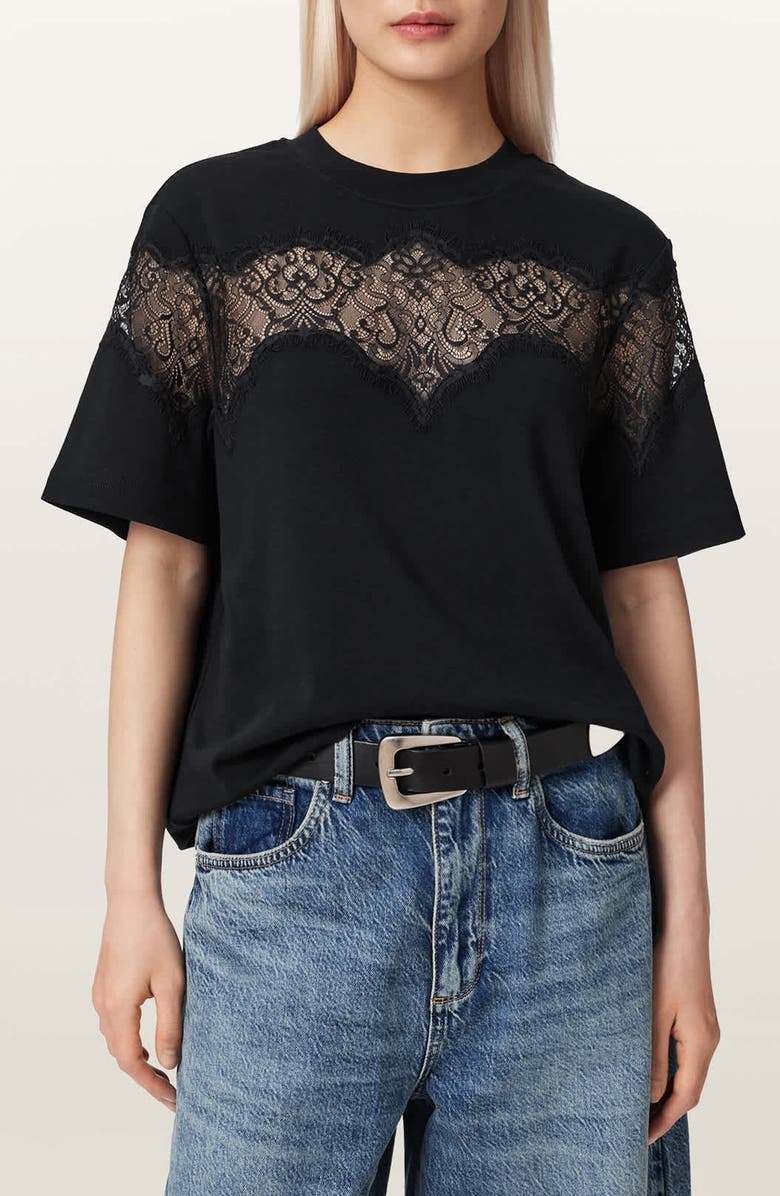 AllSaints Lisa Lace Panel T-Shirt | Nordstrom