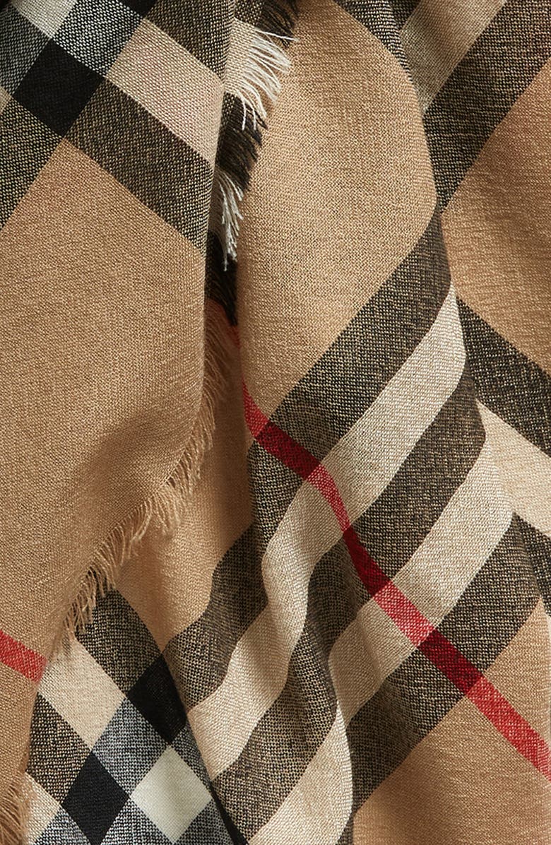 Burberry Giant Check Wool Fringe Scarf, Alternate, color, 