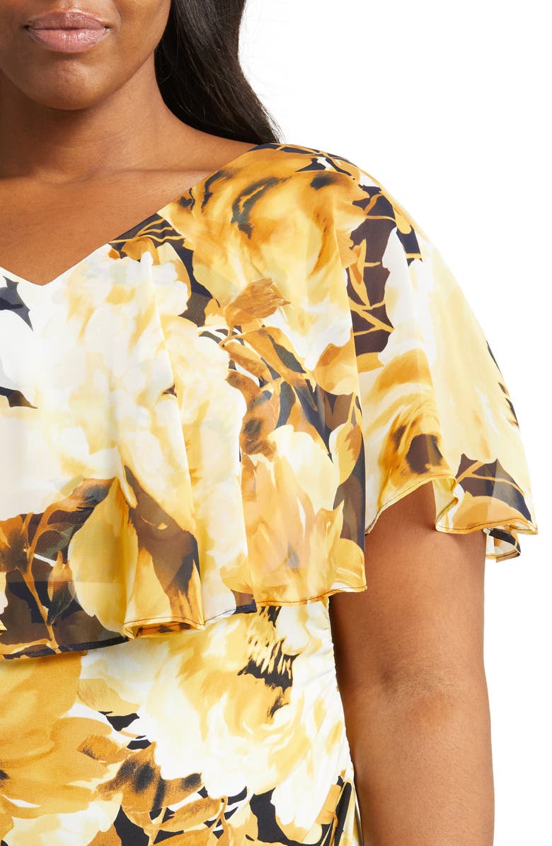 Connected Apparel Ruffle Bodice Floral Print Dress, Alternate, color, 