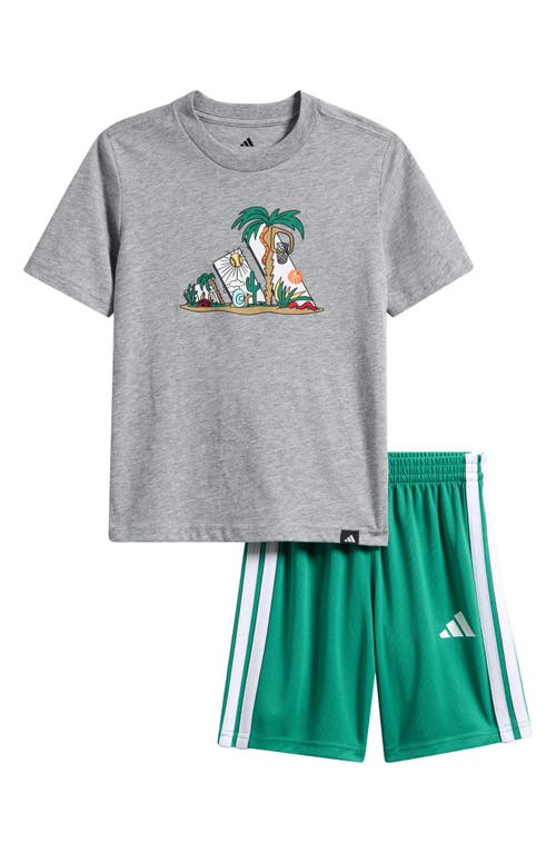 Adidas Originals Adidas Kids' Essential Graphic T-shirt & Shorts Set In Grey Heather