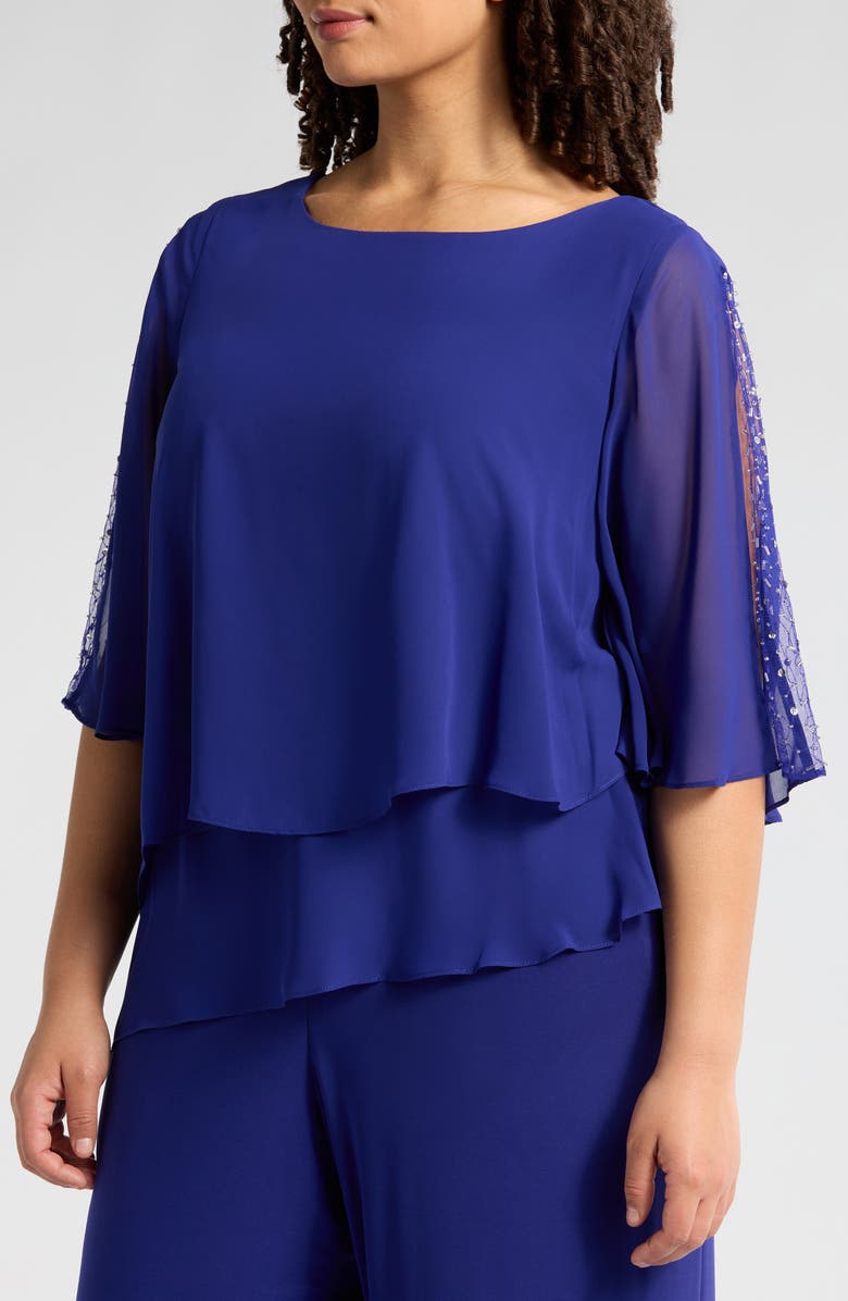 SL FASHIONS Sequin Detail Tiered Jumpsuit, Alternate, color, Iris