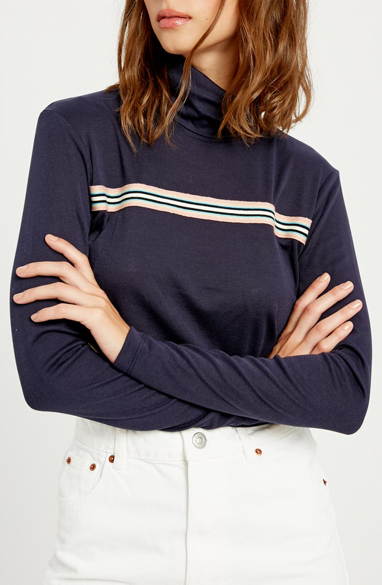 WISHLIST Stripe Turtleneck Top, Main, color, M.navy
