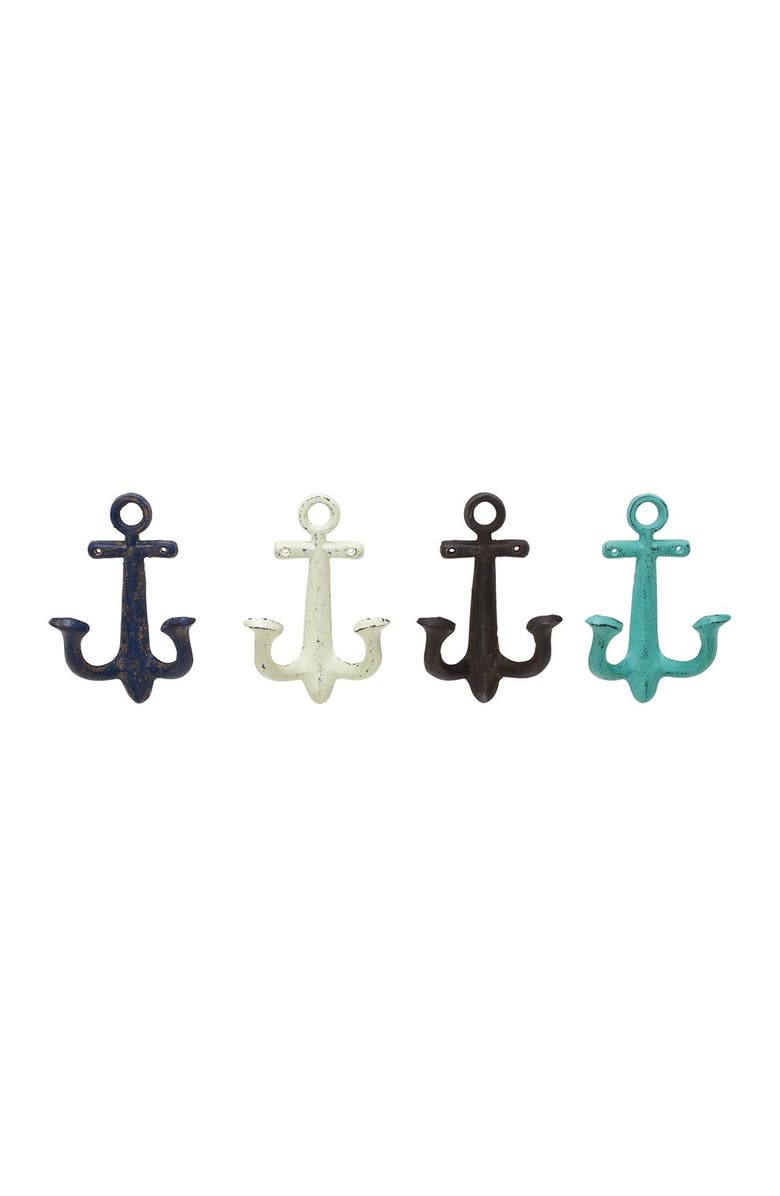 WILLOW ROW Multi Colored Metal Single Hanger Anchor Wall Hook - Set of 4, Main, color, Multi
