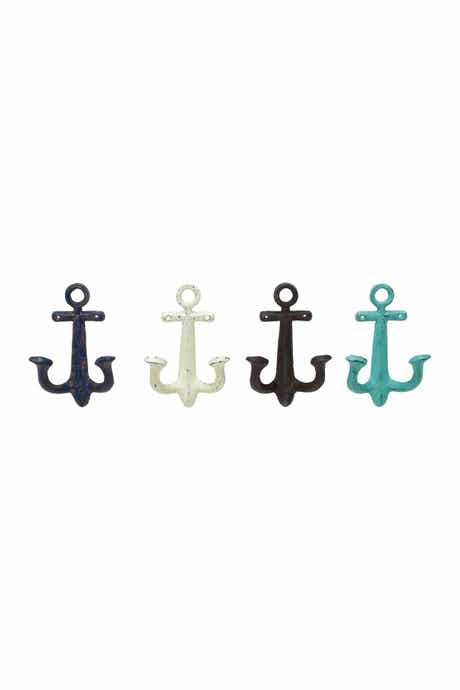 WILLOW ROW Multi Colored Metal Single Hanger Anchor Wall Hook - Set of 4
