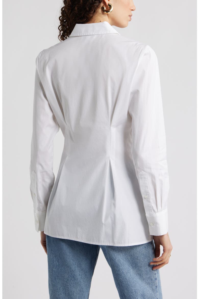 Pleat Waist Cotton Poplin Button-Up Shirt, Alternate, color, WHITE