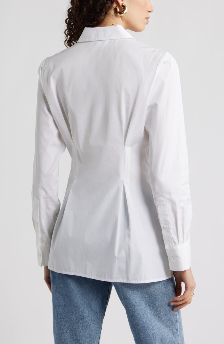 Nordstrom Pleat Waist Cotton Poplin Button-Up Shirt, Alternate, color, White