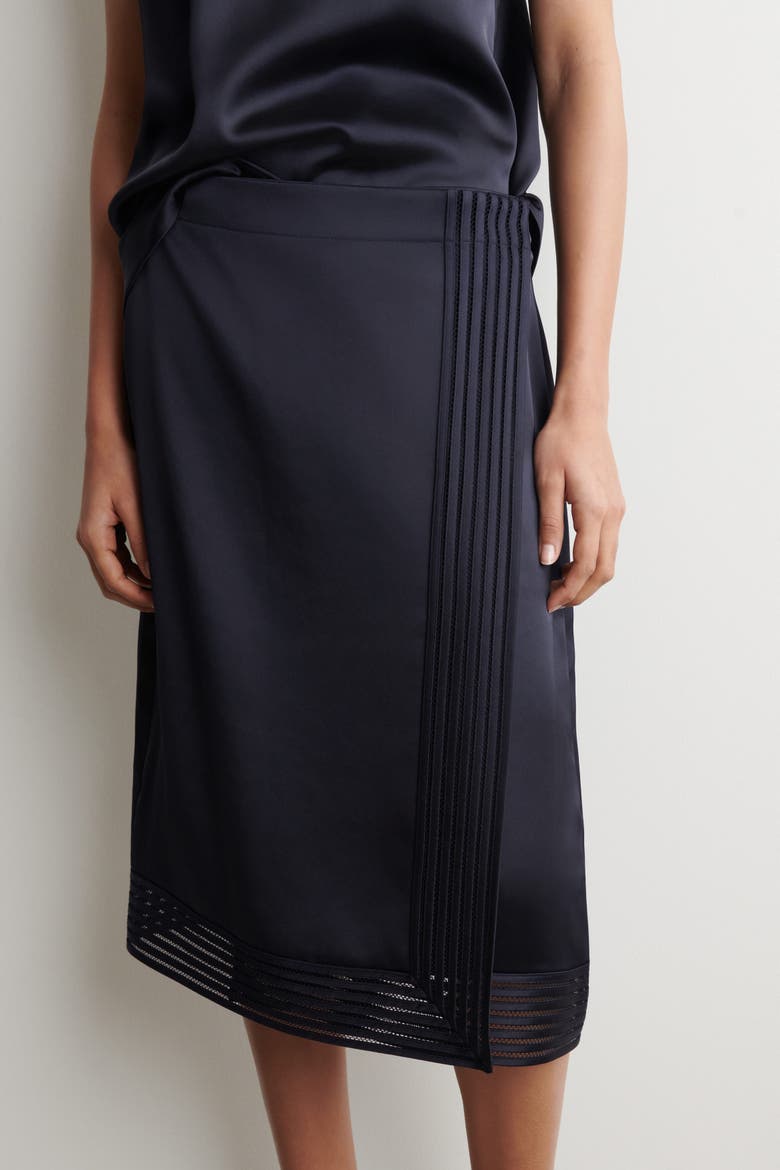 Open-stitch Wrap Skirt, Alternate, color, NAVY