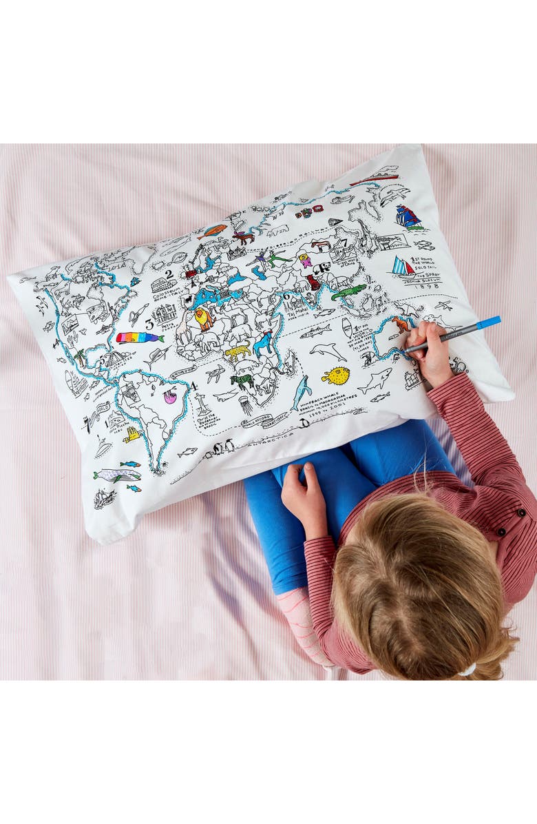 Eat Sleep Doodle Color Your Own Pillowcase World Map, Alternate, color, White