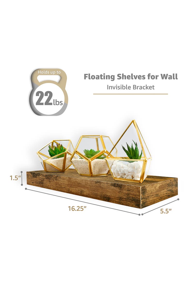 Set of 3 Floating Wall Shelves, Alternate, color, BROWN