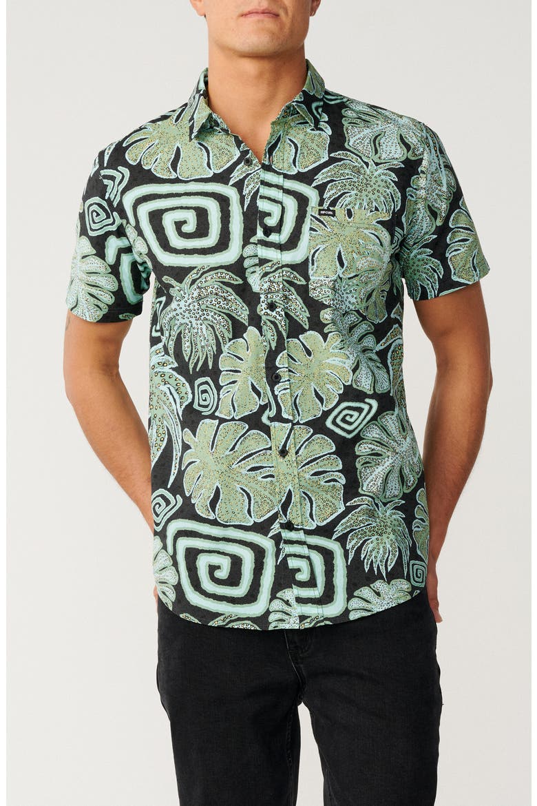 Barrel Killa Short Sleeve Cotton Button-Up Shirt, Main, color, WASHED BLACK