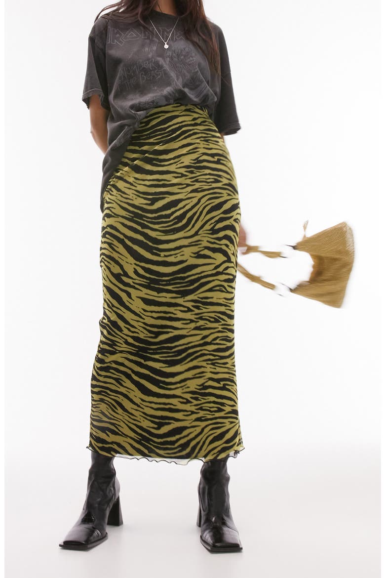 Zebra Print Mesh Skirt, Main, color, BLACK