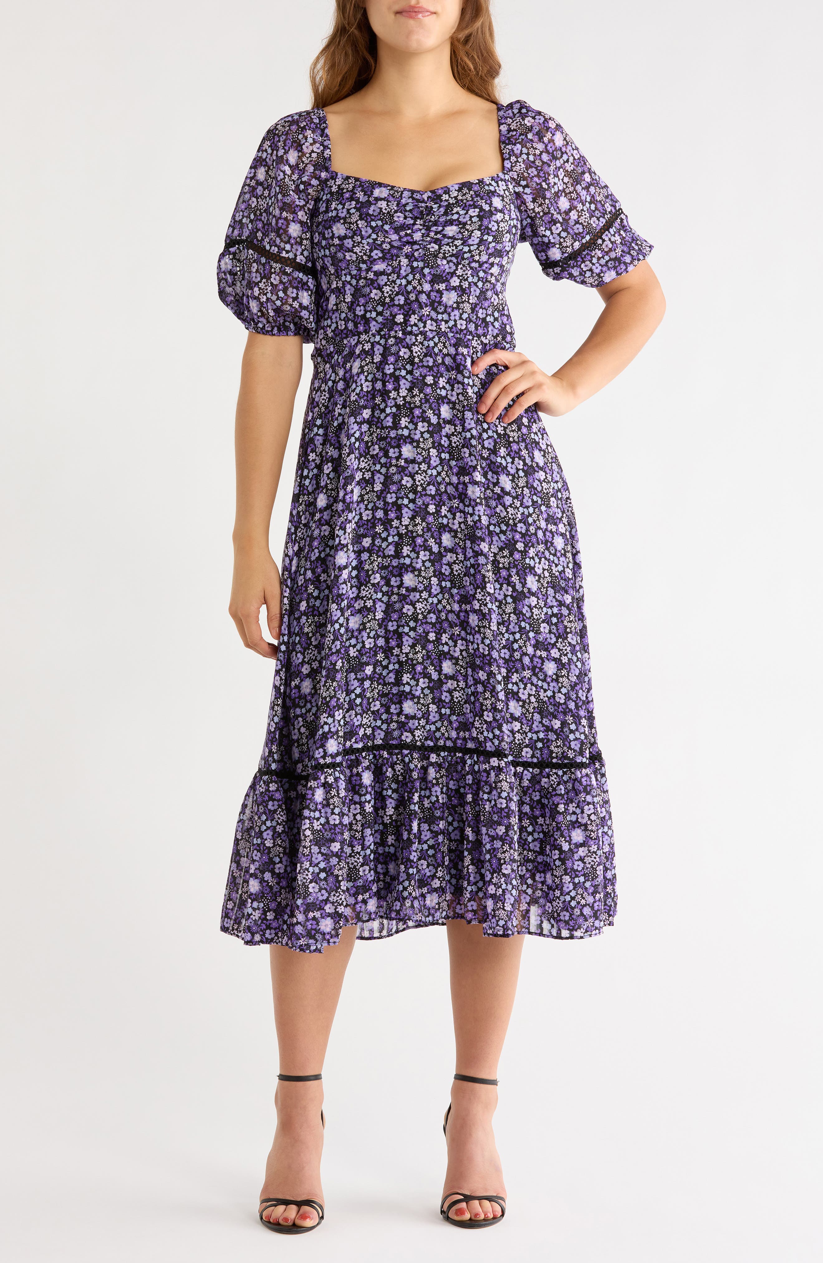 Chloe Floral Puff Sleeve Midi Dress
