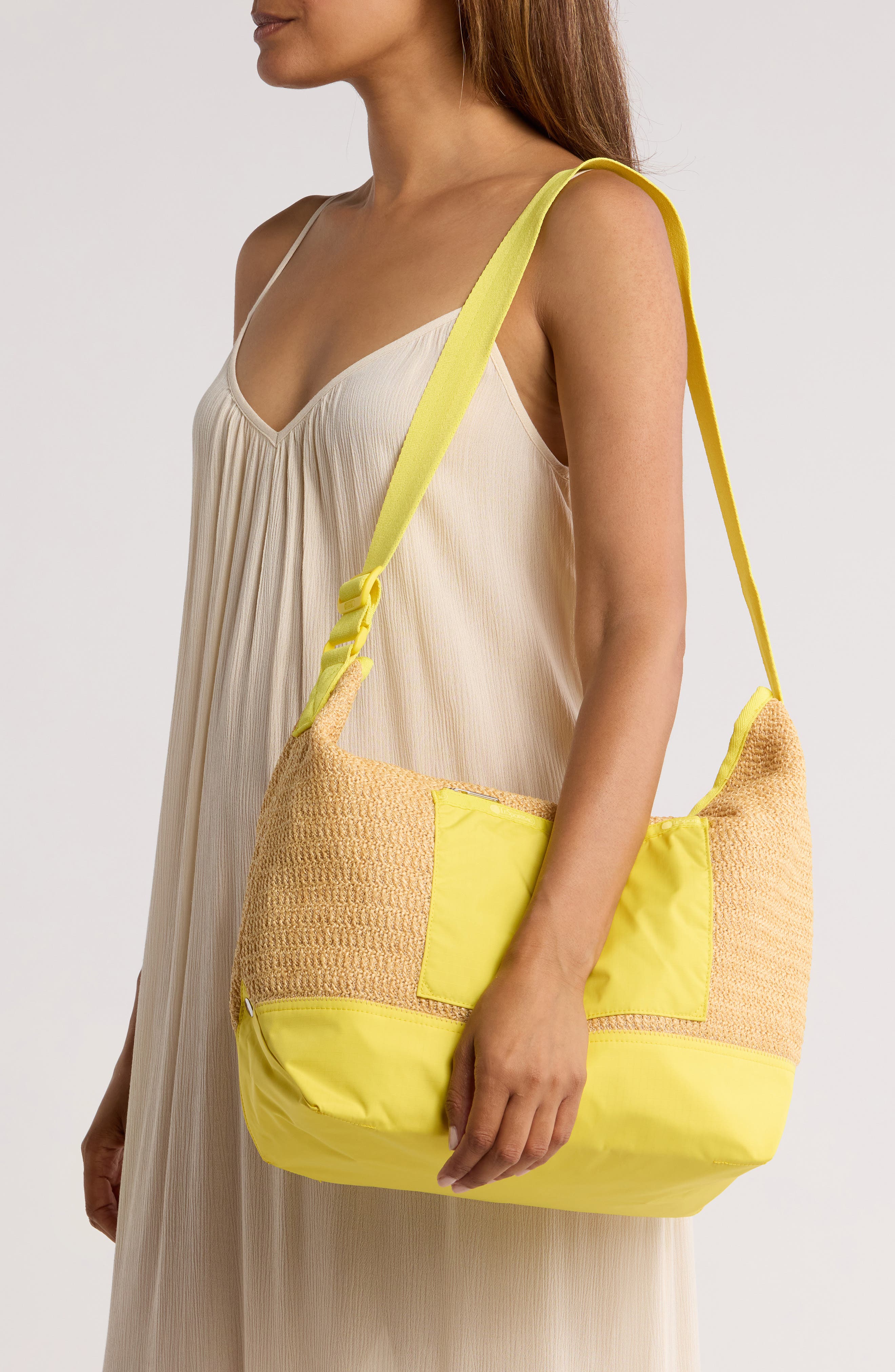 LeSportsac Raffia Large Shoulder Bag, Alternate, color, Primrose Yellow Raffia