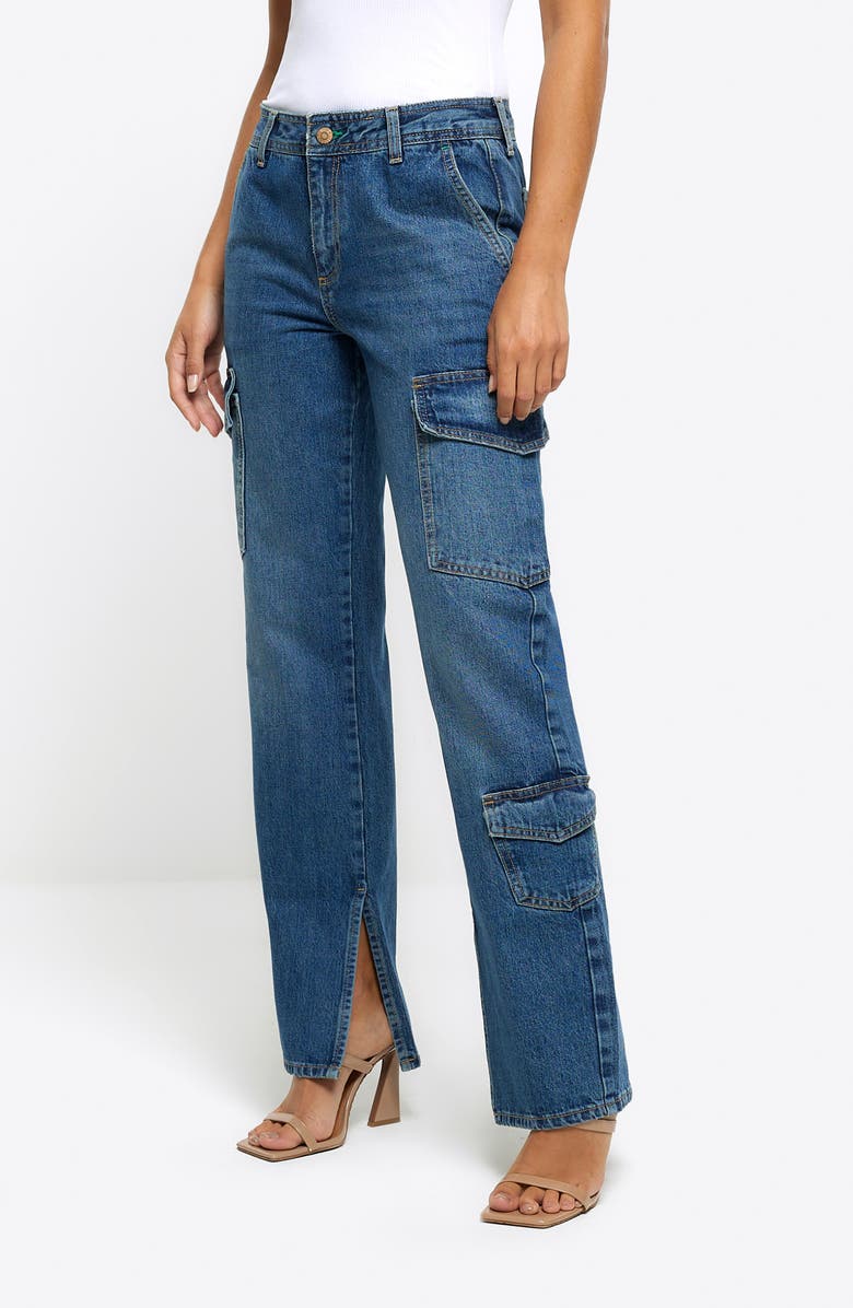 River Island Mason Wide Leg Cargo Jeans, Alternate, color, 
