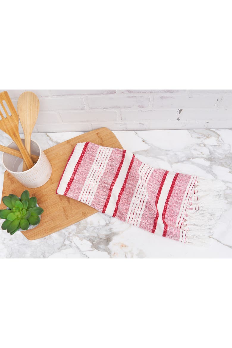 Benn Ruby Tassel Christmas Embroidered Cotton Waffle Weave Dishtowel, Alternate, color, red