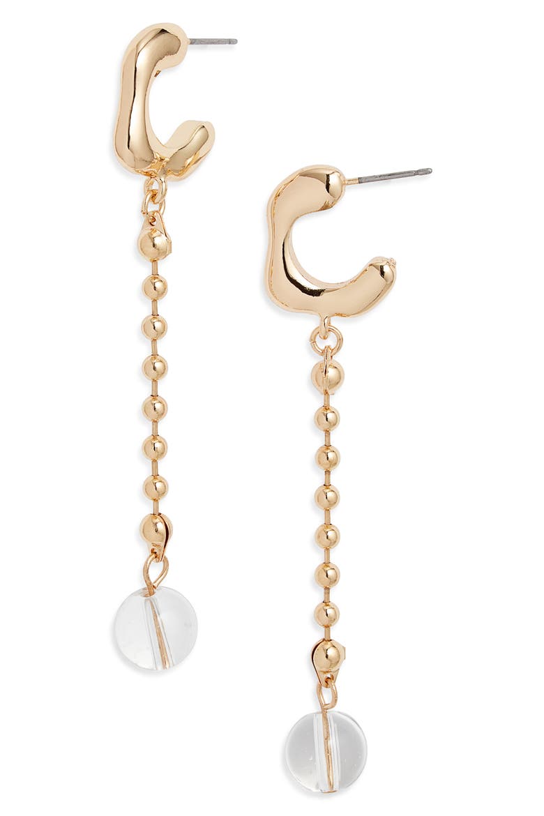 Bead Linear Drop Earrings, Main, color, CLEAR- GOLD