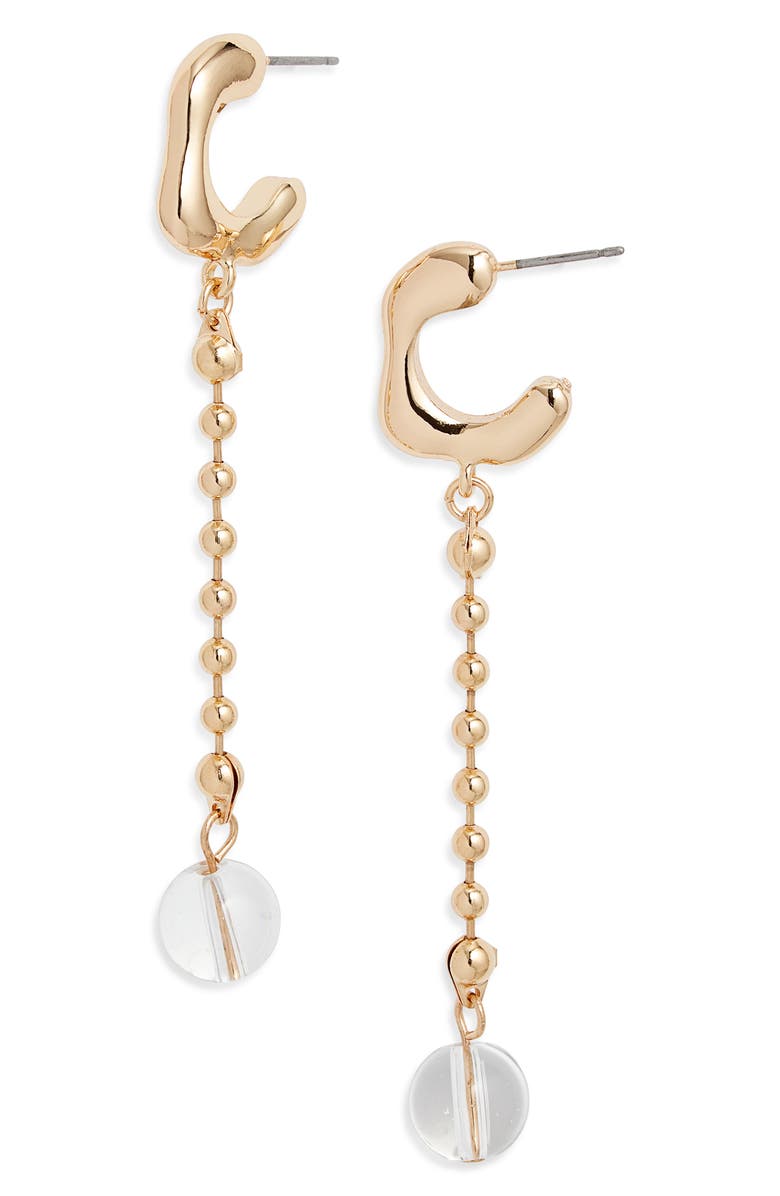 Open Edit Bead Linear Drop Earrings, Main, color, Clear- Gold