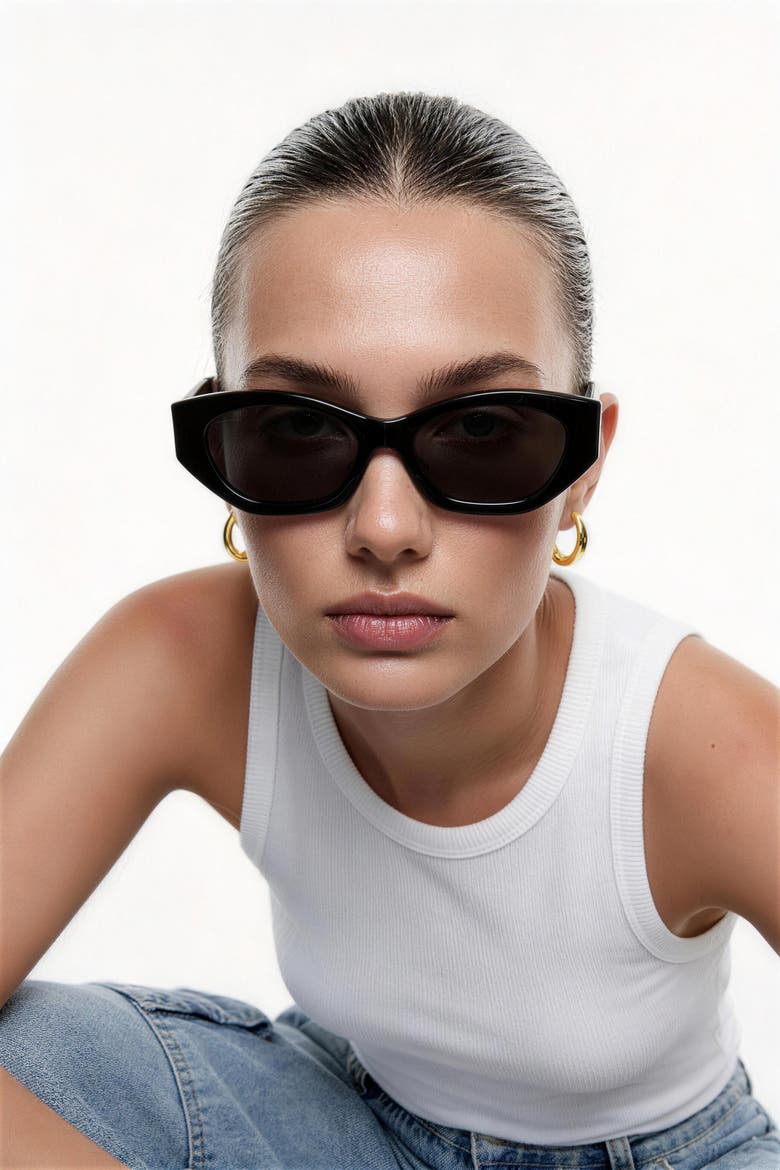Arc Oval Frame Sunglasses, Alternate, color, Black