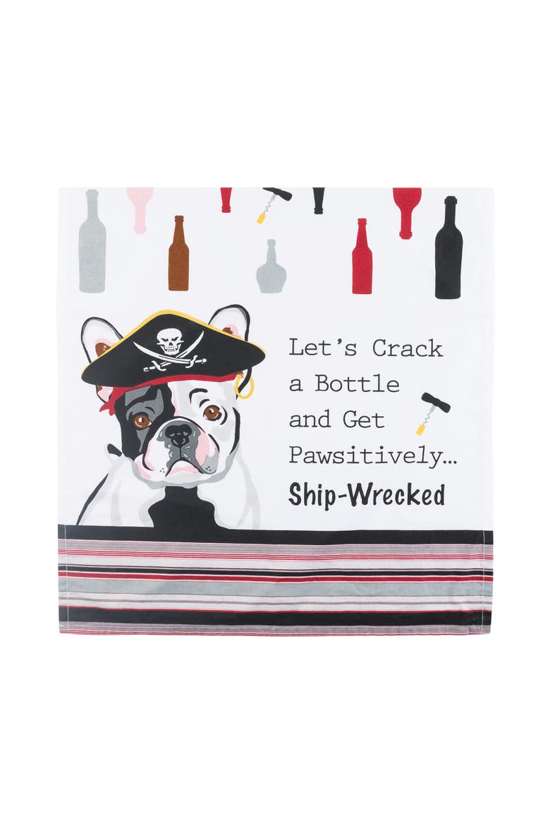 Nauti Dogs/French Bull Dog Pirate Dishtowel, Main, color, White