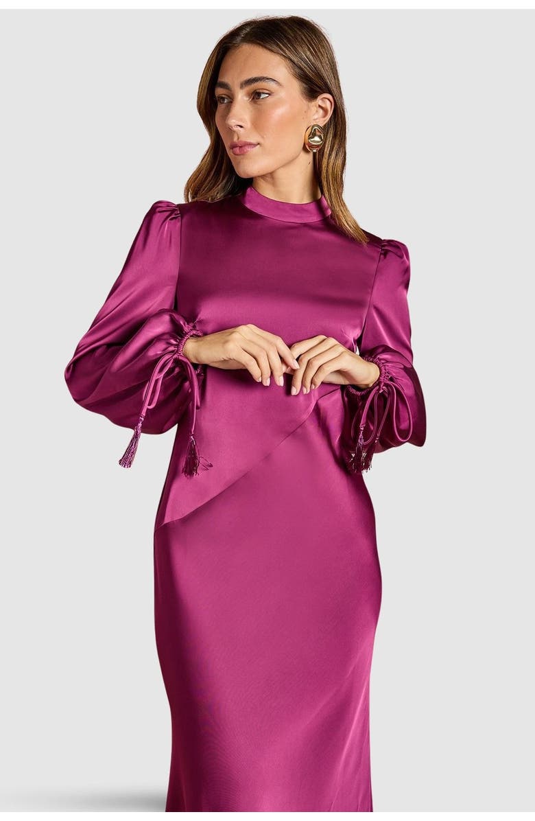 Coast Blouson Sleeve Satin Midi Dress, Alternate, color, Berry