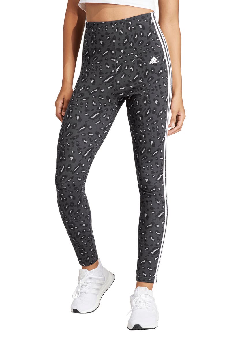 adidas 3-Stripes Leopard Print High Waist Leggings, Main, color, 