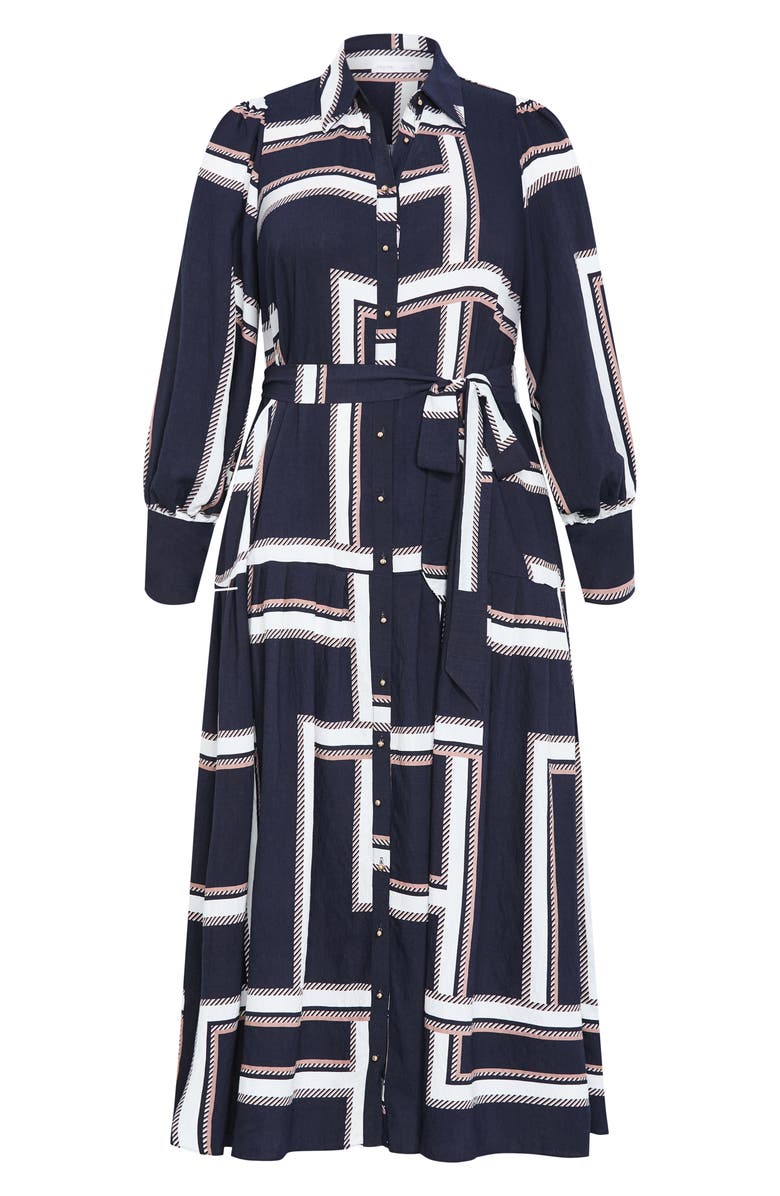 City Chic Kinsley Tie Waist Long Sleeve Shirtdress, Alternate, color, 