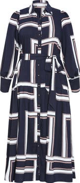 City Chic Kinsley Tie Waist Long Sleeve Shirtdress