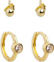 Argento Vivo Sterling Silver Set of 2 Ball Stud & Huggie Hoop Earrings