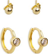 Argento Vivo Sterling Silver Set of 2 Ball Stud & Huggie Hoop Earrings