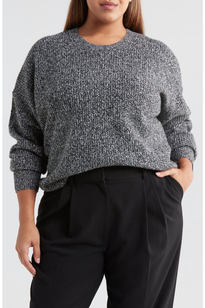 Crewneck Sweater, Main, color, BLACK- IVORY MARL