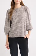 AK ANNE KLEIN Boucle Knit Balloon Sleeve Top