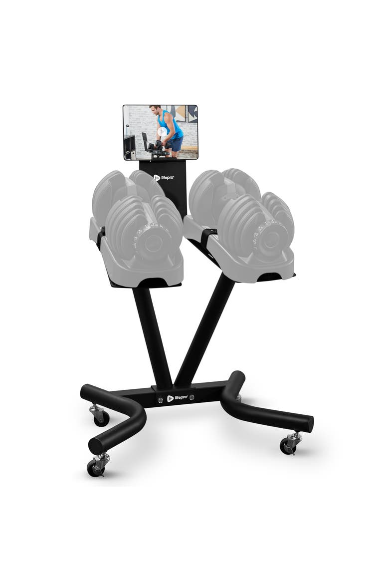 Adjustable Dumbbell Stand with Tablet Holder Home Gym Rack, Main, color, Black