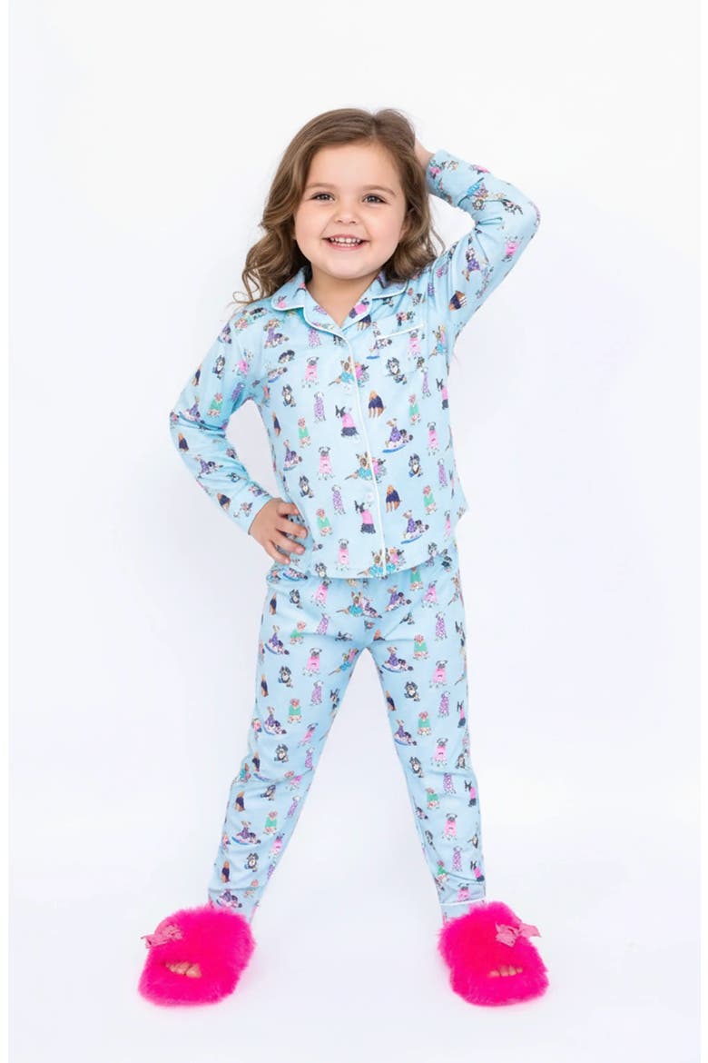 Puppy Printed Jersey Long Sleeve Pajama Pant Set, Alternate, color, Light Blue