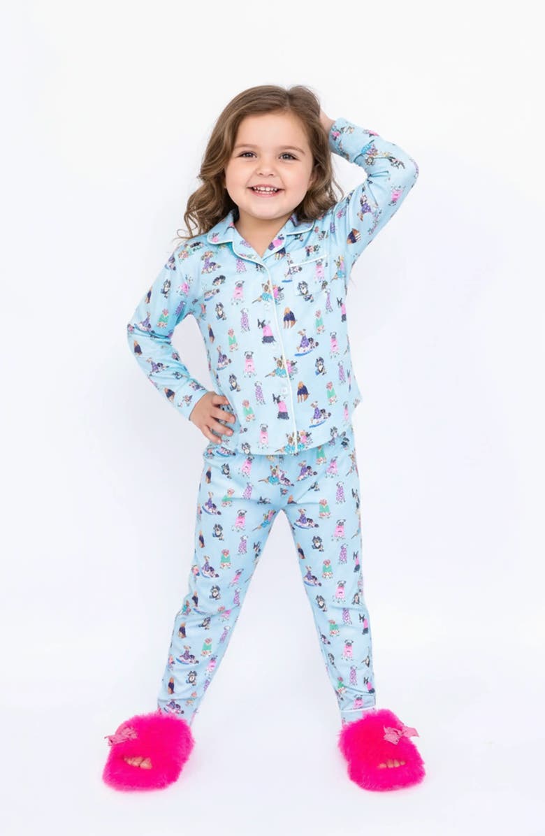 Preppy Goose Puppy Printed Jersey Long Sleeve Pajama Pant Set, Alternate, color, Light Blue