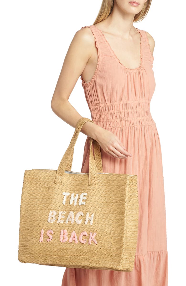 BTB Los Angeles The Beach is Back Straw Tote, Alternate, color,