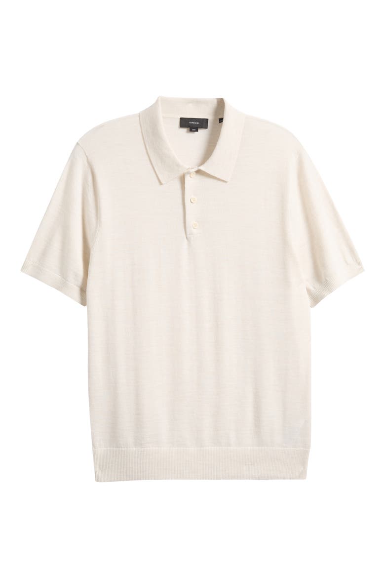 Short Sleeve Merino Wool Polo Sweater, Alternate, color, BLANCO