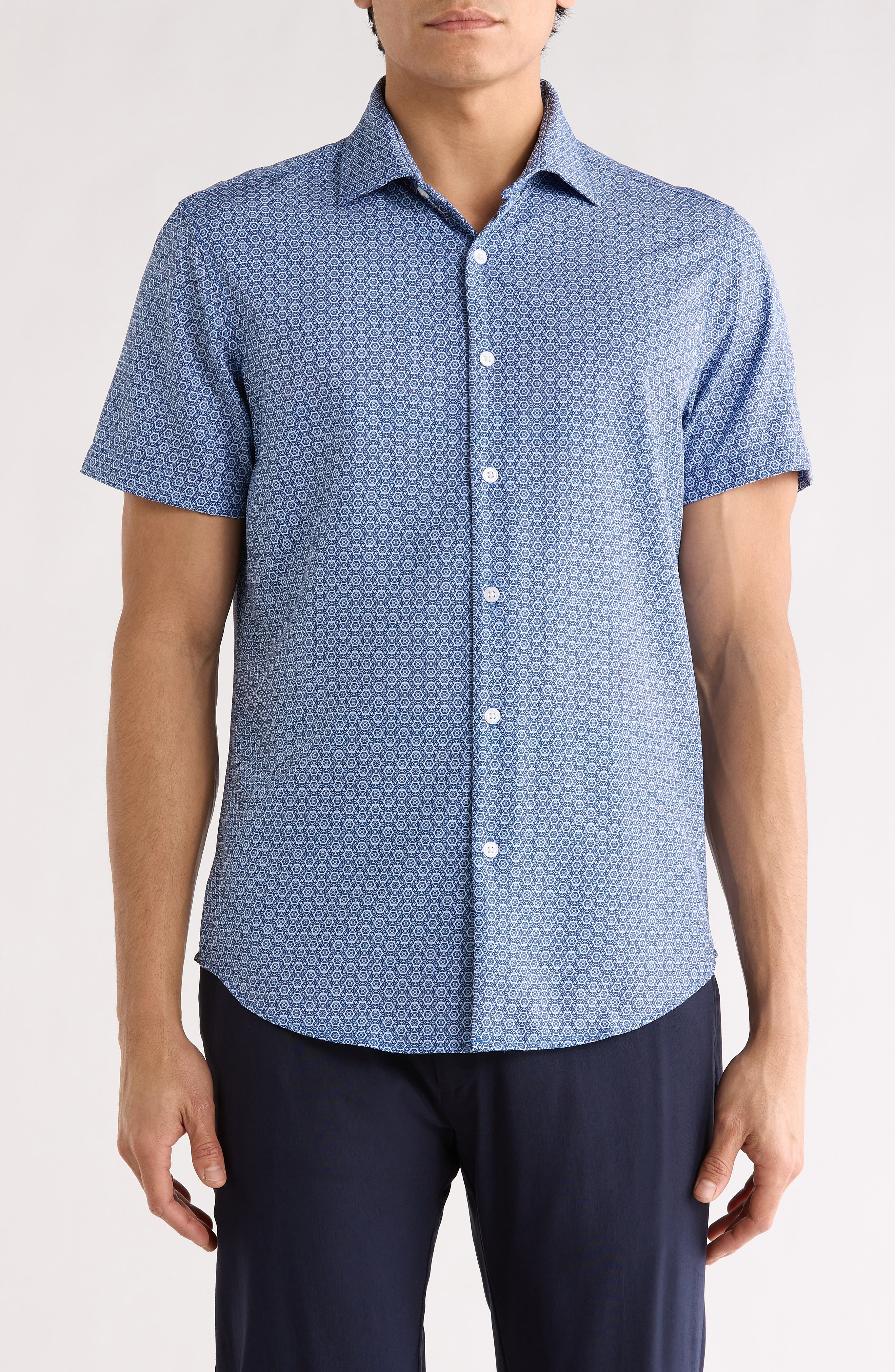 DENIM AND FLOWER Micro Dot Tech Short Sleeve Button-Up Shirt