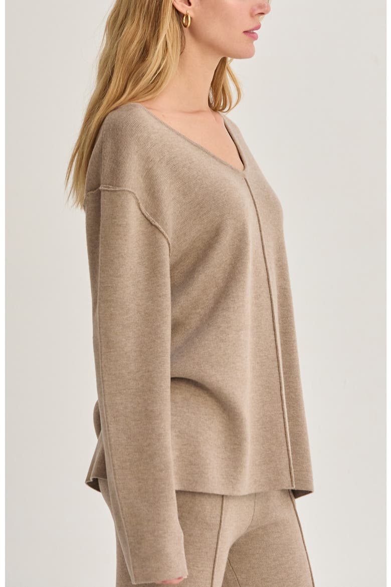 V-neck Lounge Sweater Knit Top, Alternate, color, Taupe