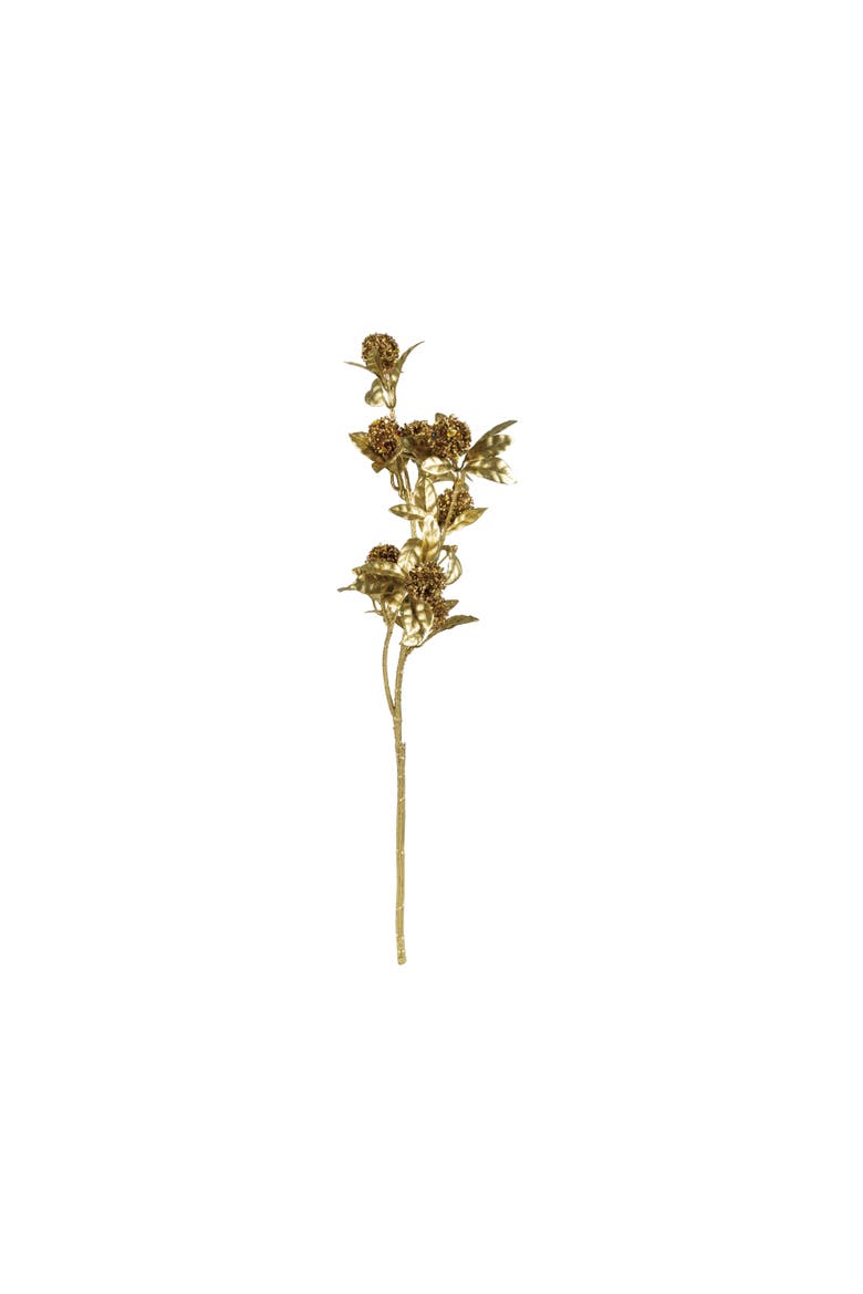 Glittered Faux Berry & Leaf Stem with Iron Detail, Main, color, Gold
