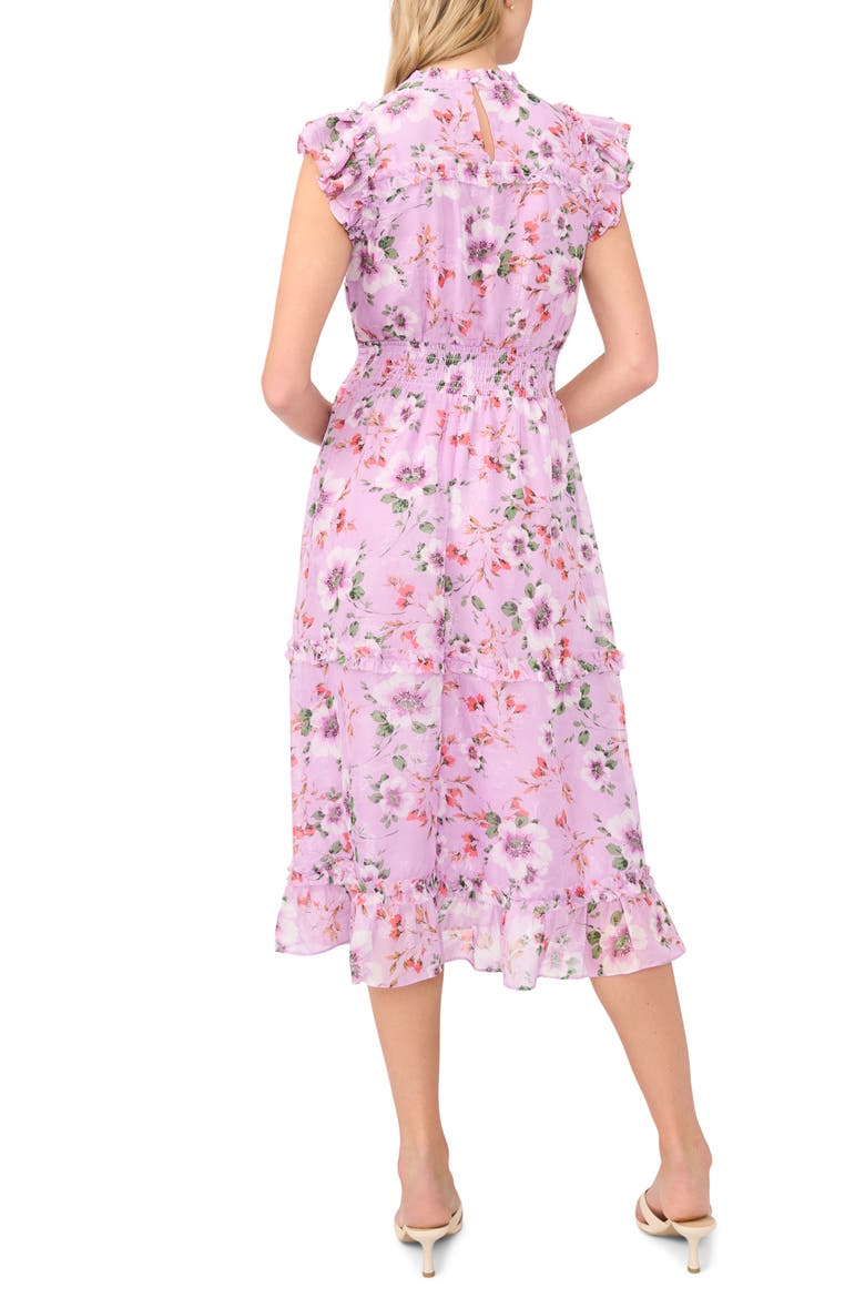 Floral Print Flutter Sleeve Smocked Midi Dress, Alternate, color, FAIR ORCHID