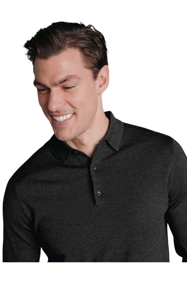 Merino Polo Long Sleeve Sweater, Alternate, color, Dark Charcoal