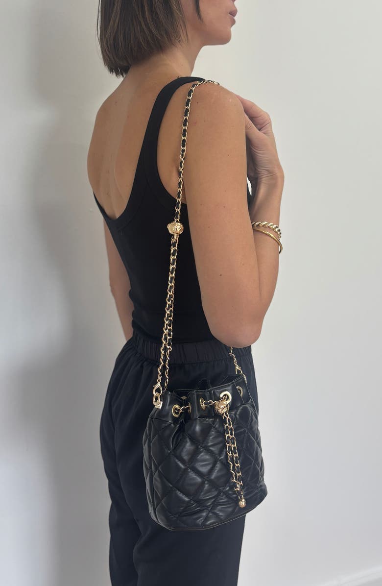 Adornia Cushion Quilt Drawstring Bucket Bag, Alternate, color, Black