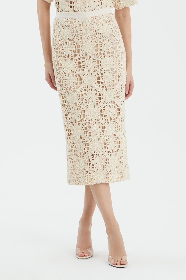 Ecru Slit Midi  Pencil Skirt, Alternate, color, Ivory