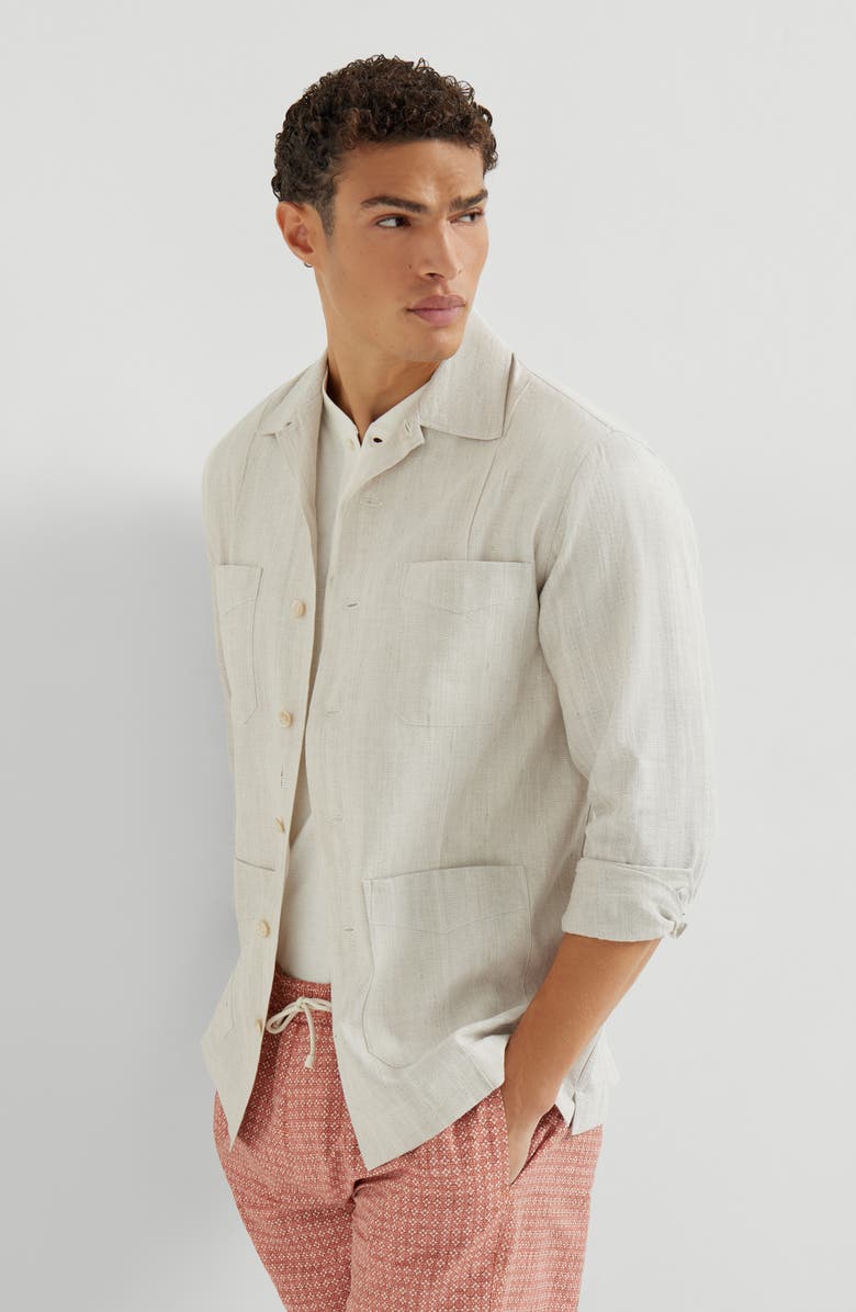 Brunello Cucinelli Cotton and linen guayabera, Alternate, color, Rope
