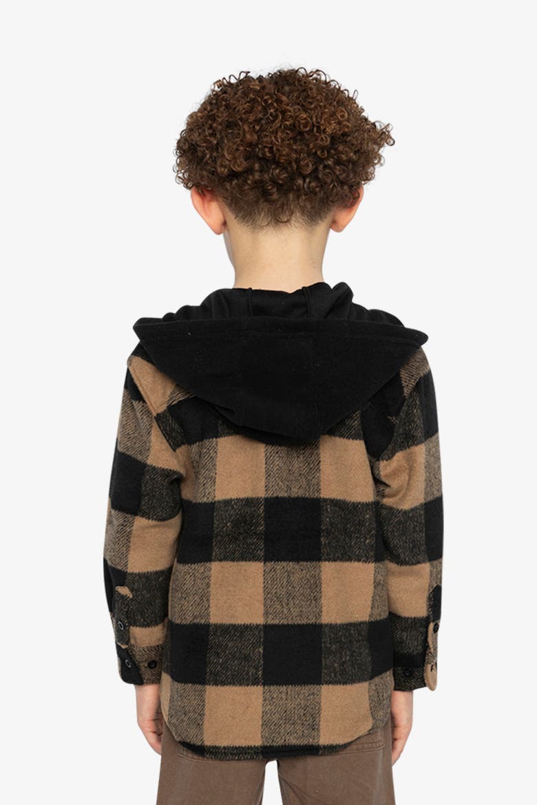Flannel Fleece Hood Chest Pocket Shirt, Alternate, color, Brown and Black Plaid