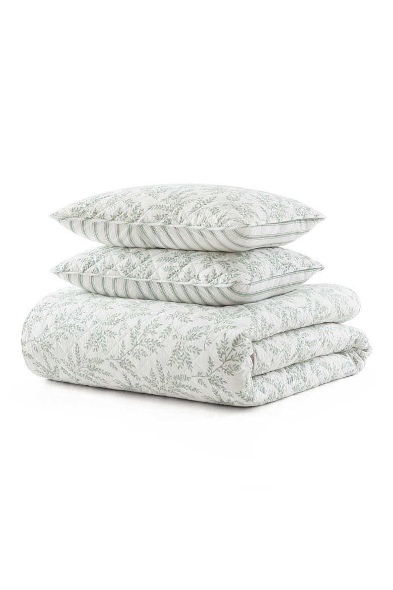 Murray Leaves Quilt Set, Main, color, WHTE/ GREY GREEN